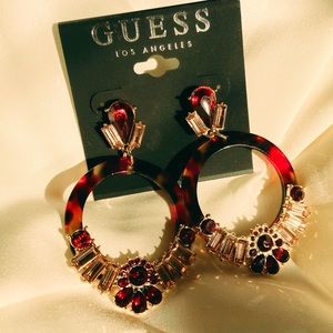 GUESS Gold-Tone Crystal & Burgundy Stone Earrings